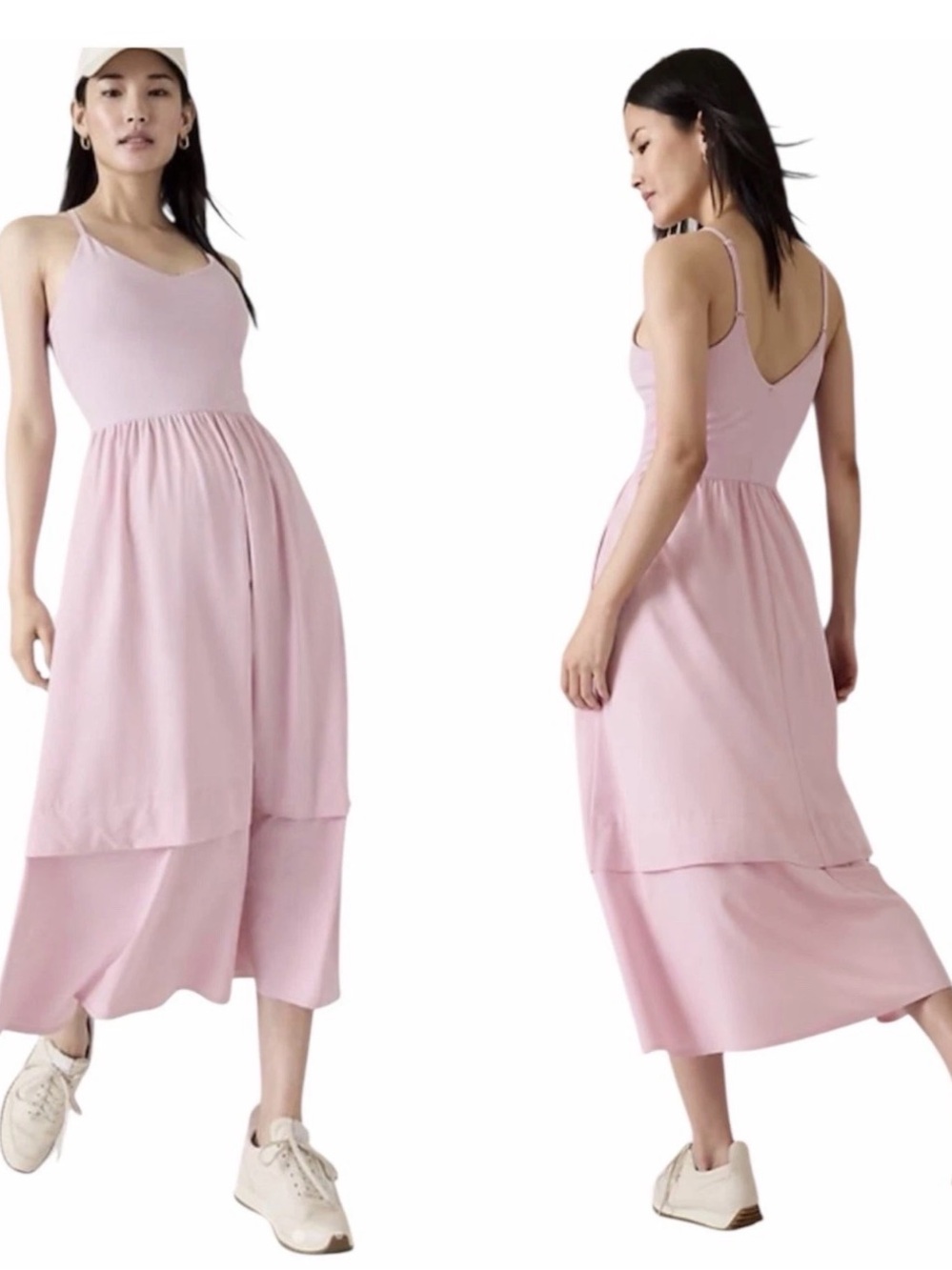 Athleta Blush Pink Layered Midi Dress preowned size Large